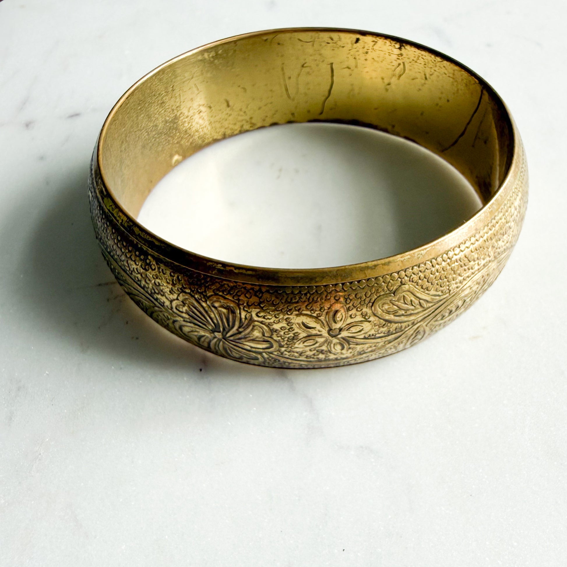 Polly Brass Filigree Thick Bangle Bracelet