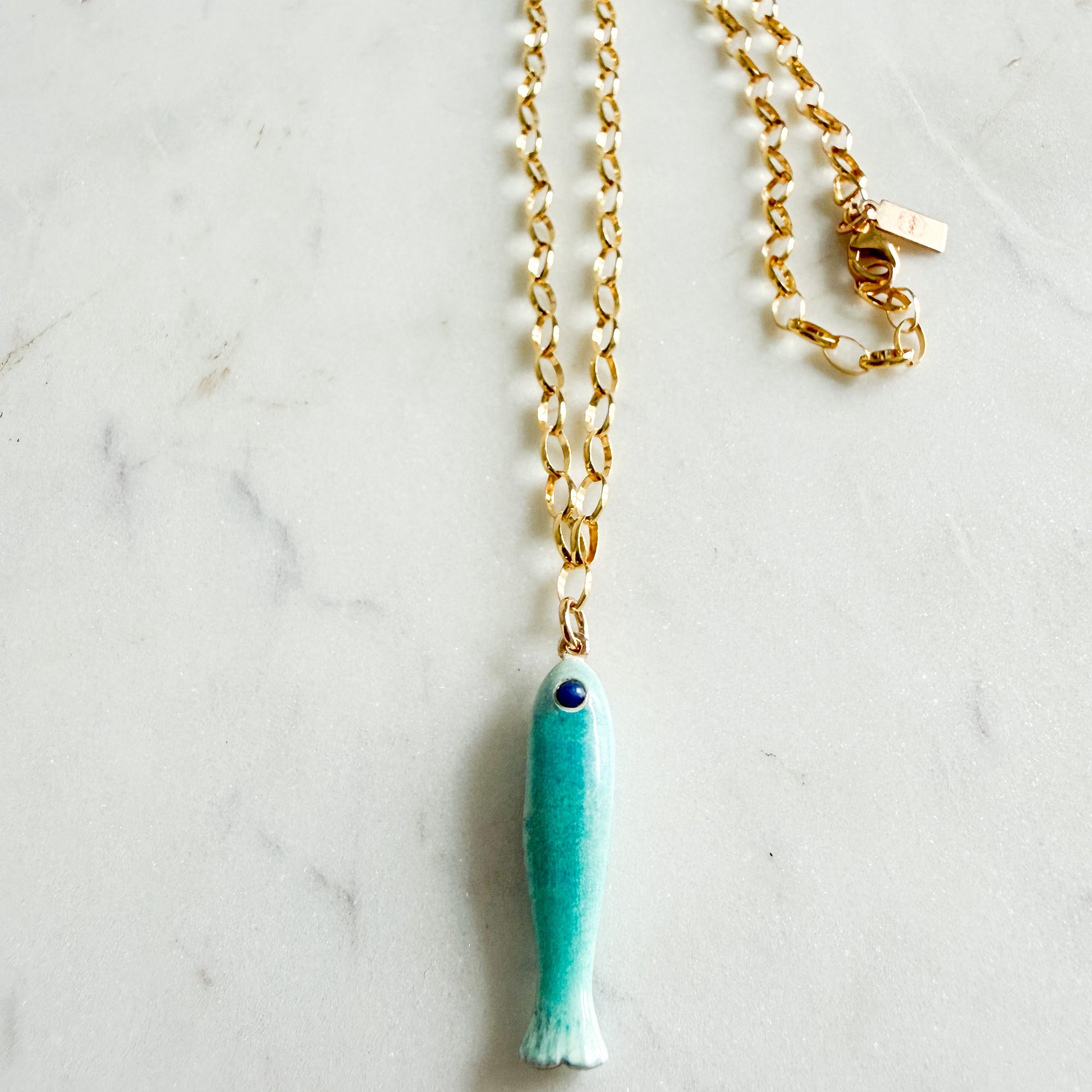 Alessandra Fish Charm 14KTGF Oval Chain Necklace