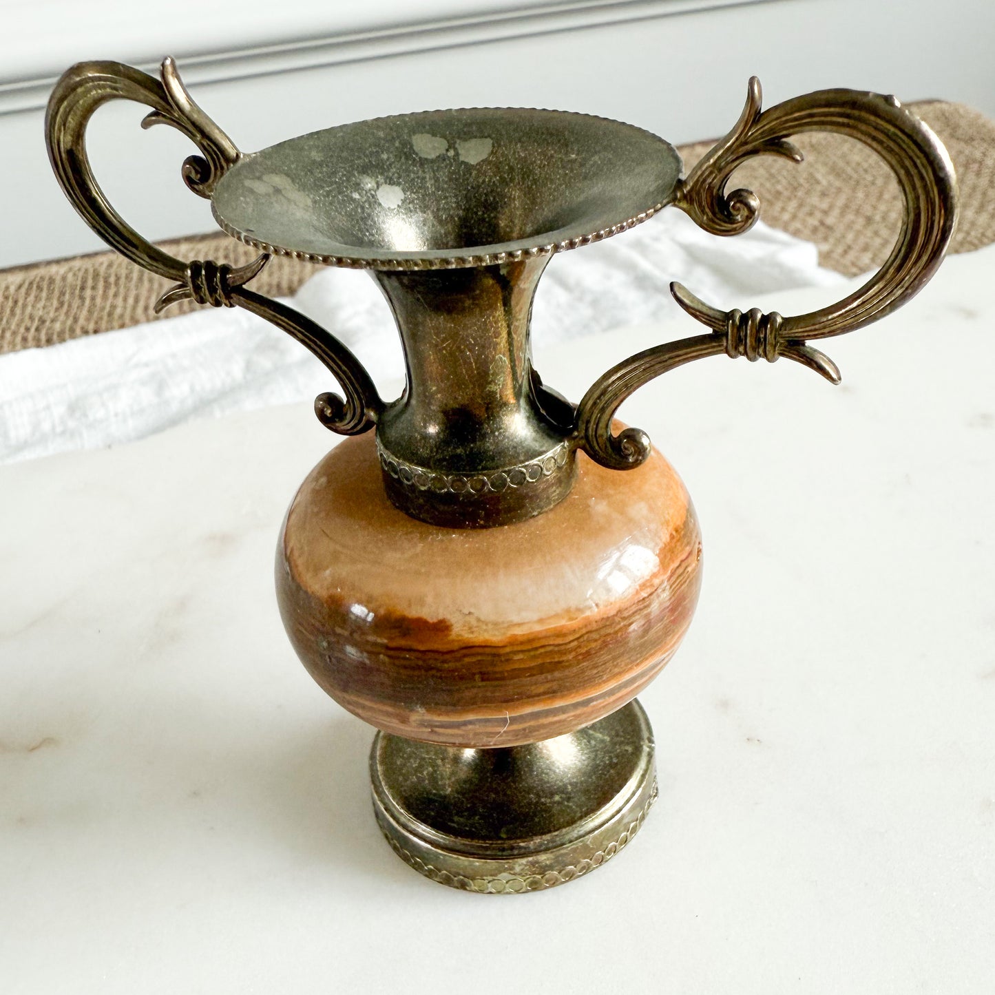 Duncan Antique Jasper Brass Double Handle Mini Stem Vase