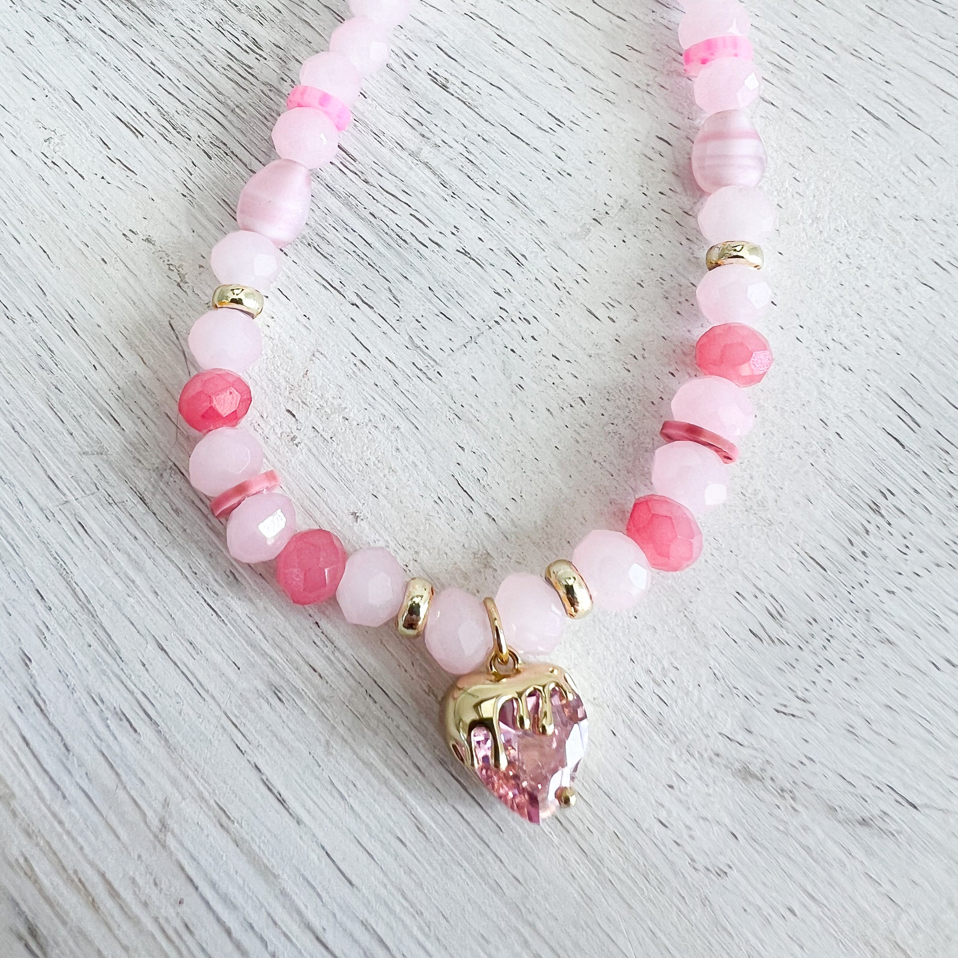 Drippy Strawberry Charm Rose Quartz Necklace