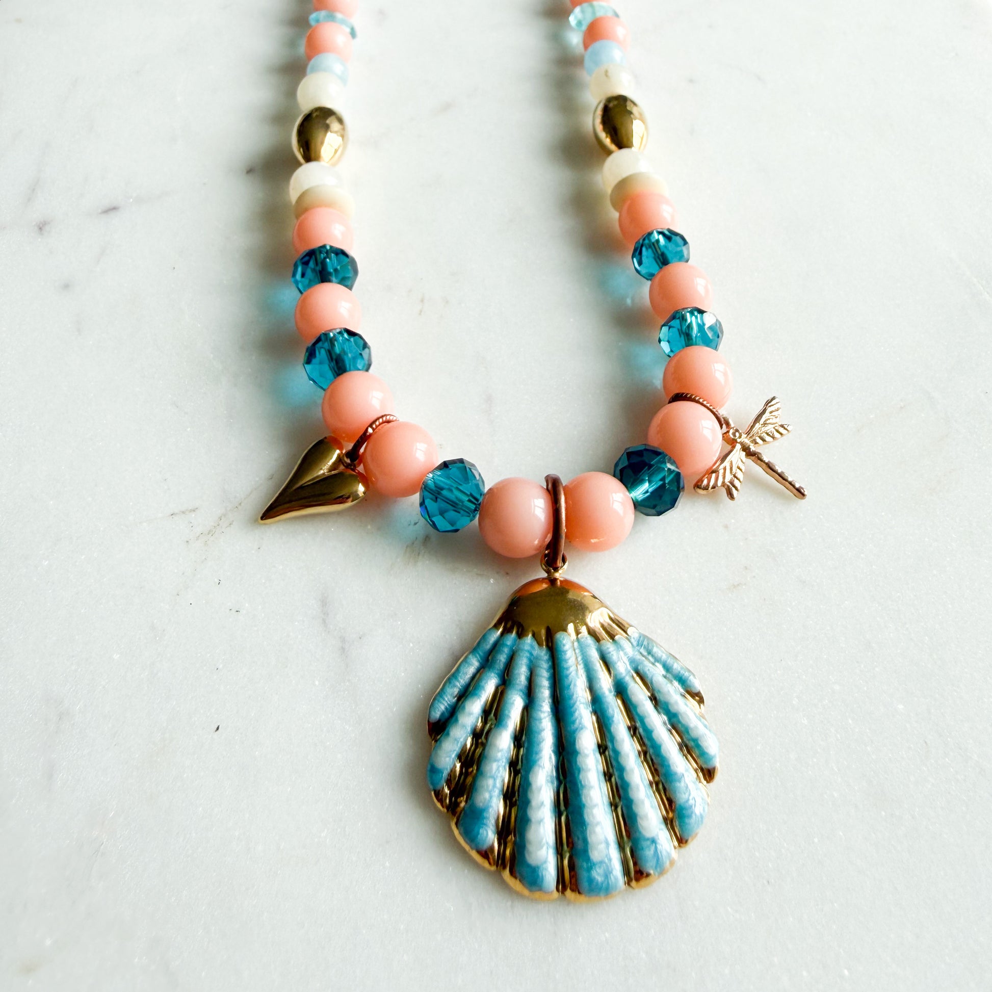 Stevie Blue Shell Chalcedony Semi-Precious Stone Necklace