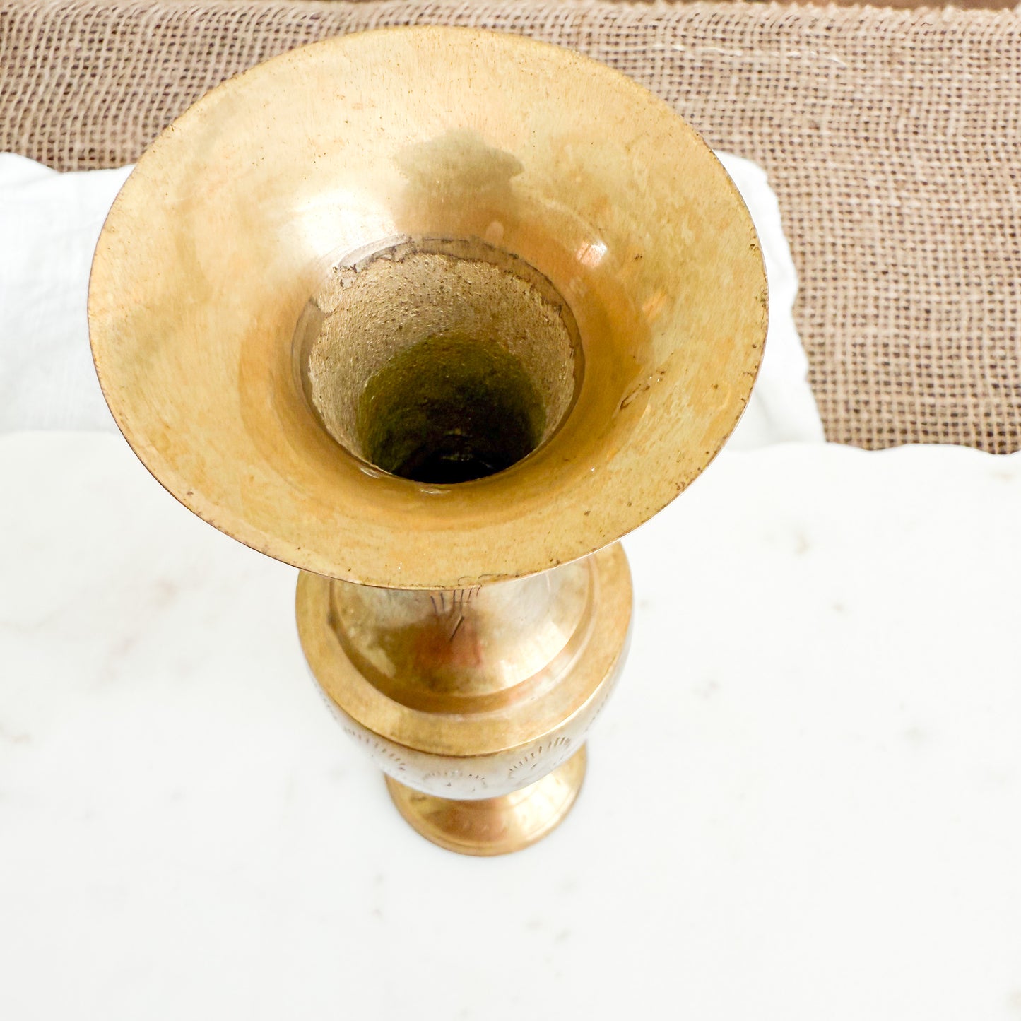 Vintage Etched Brass Vase