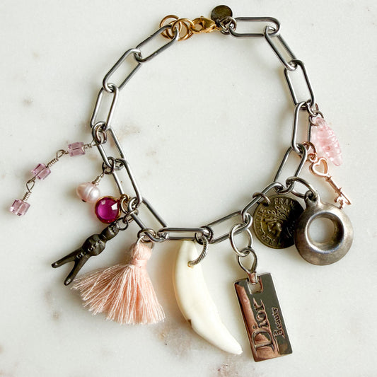 Panama Swarovski Hot Pink Crystal Archive Vintage Dior Beauty Charm Bracelet - BelleStye