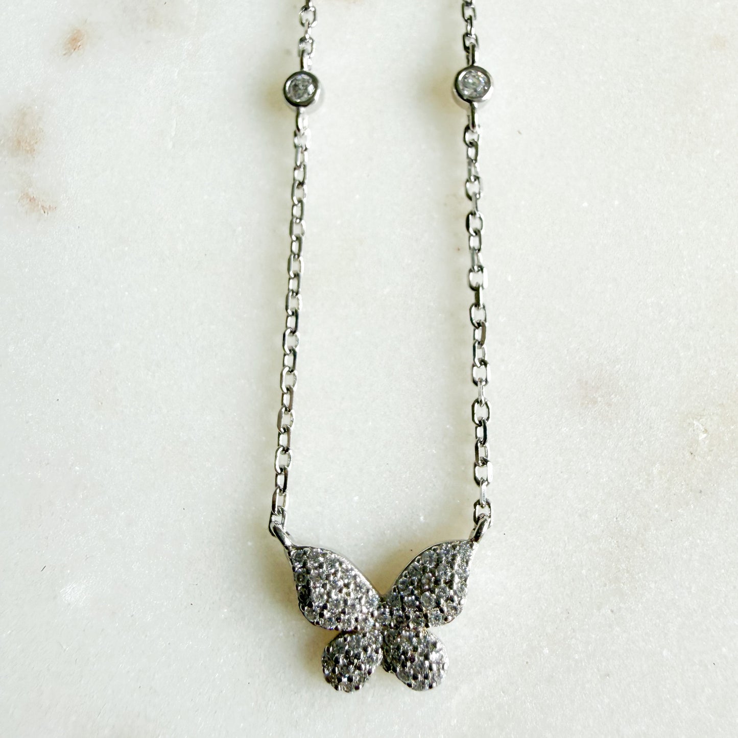 Puff Pave Crystal Butterfly 925 Necklace - BelleStyle