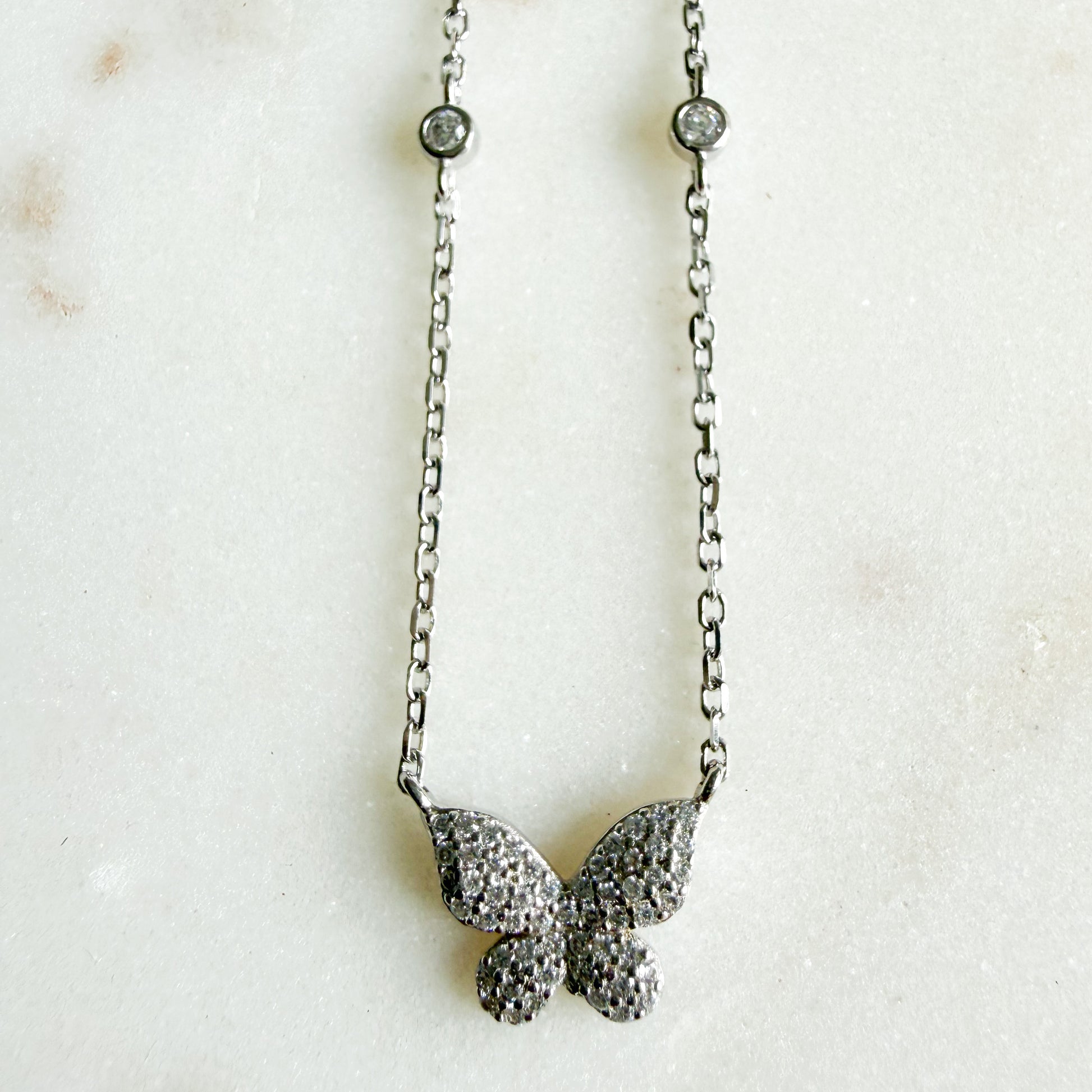 Puff Pave Crystal Butterfly 925 Necklace - BelleStyle