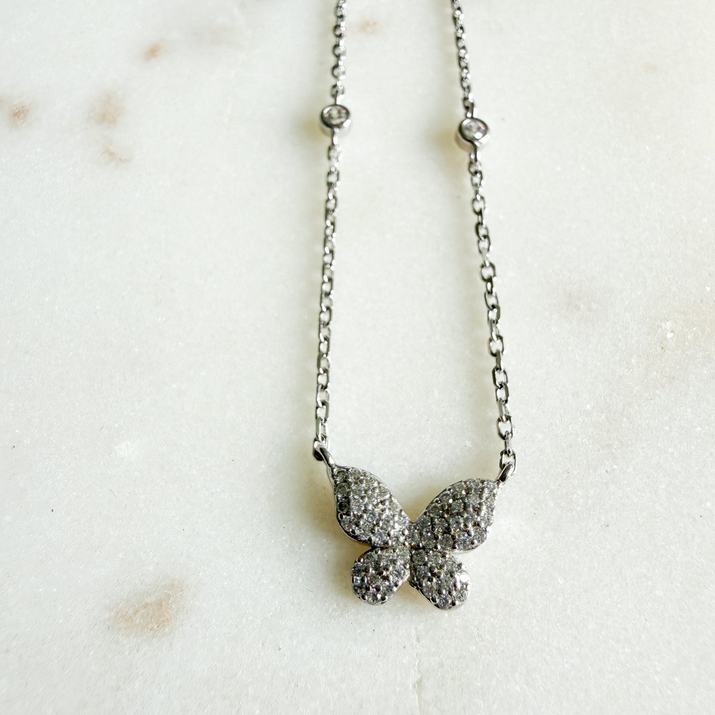 Puff Pave Crystal Butterfly 925 Necklace - BelleStyle