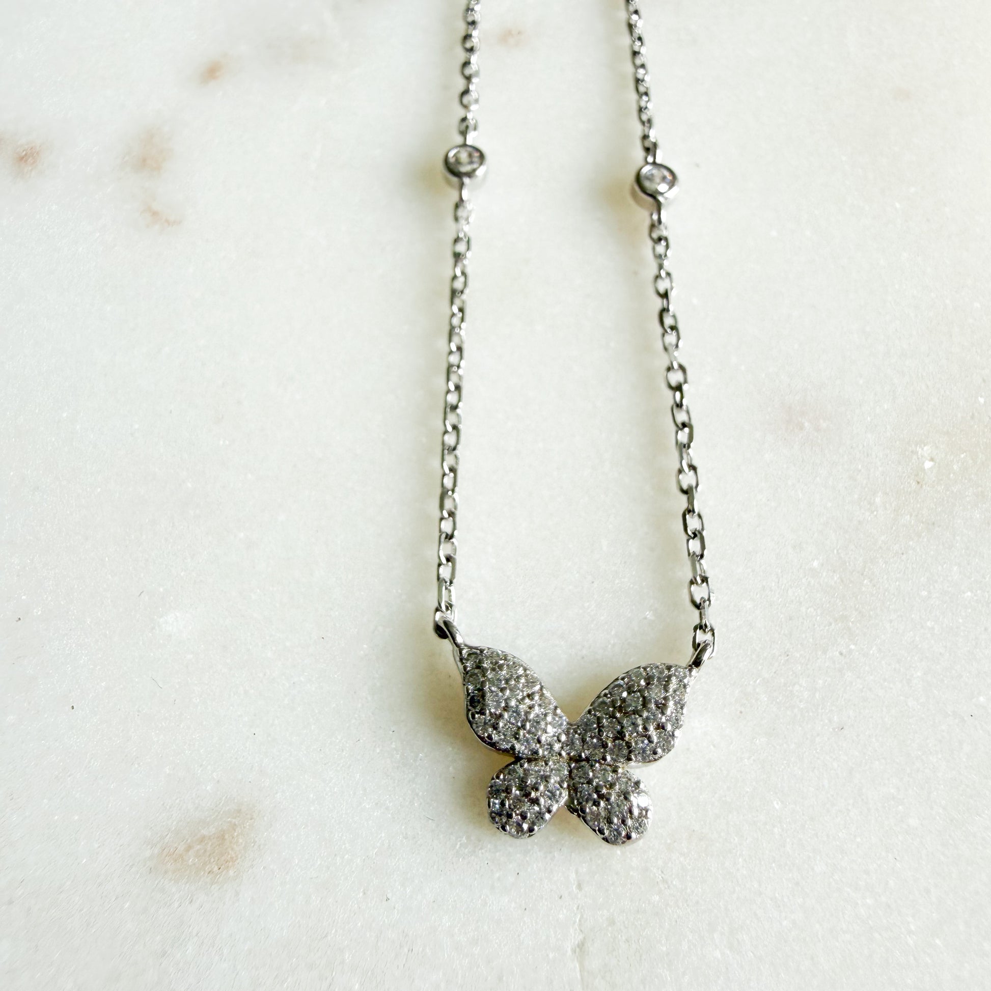 Puff Pave Crystal Butterfly 925 Necklace - BelleStyle