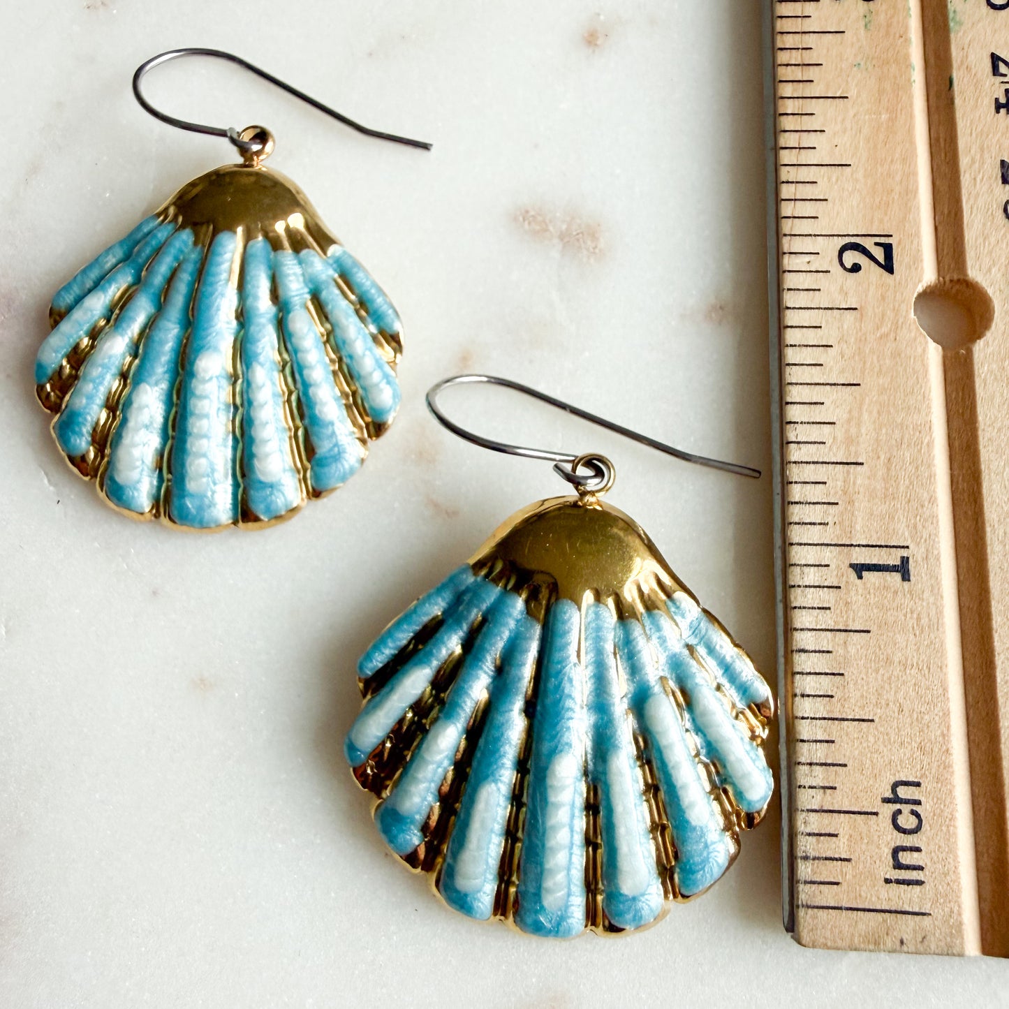 Capri Blue Shell Dangle Earrings