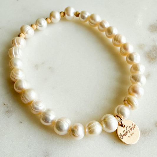 Saint Pierre Freshwater pearl 14KT Gold Ball Bead Bracelet