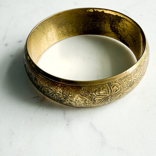 Polly Brass Filigree Thick Bangle Bracelet