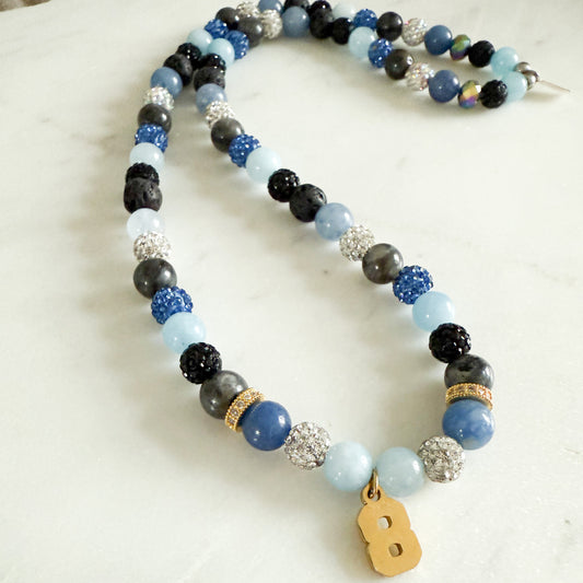 Rugby Custom Gold Number Semi-Precious Stone Necklace - BelleStyle