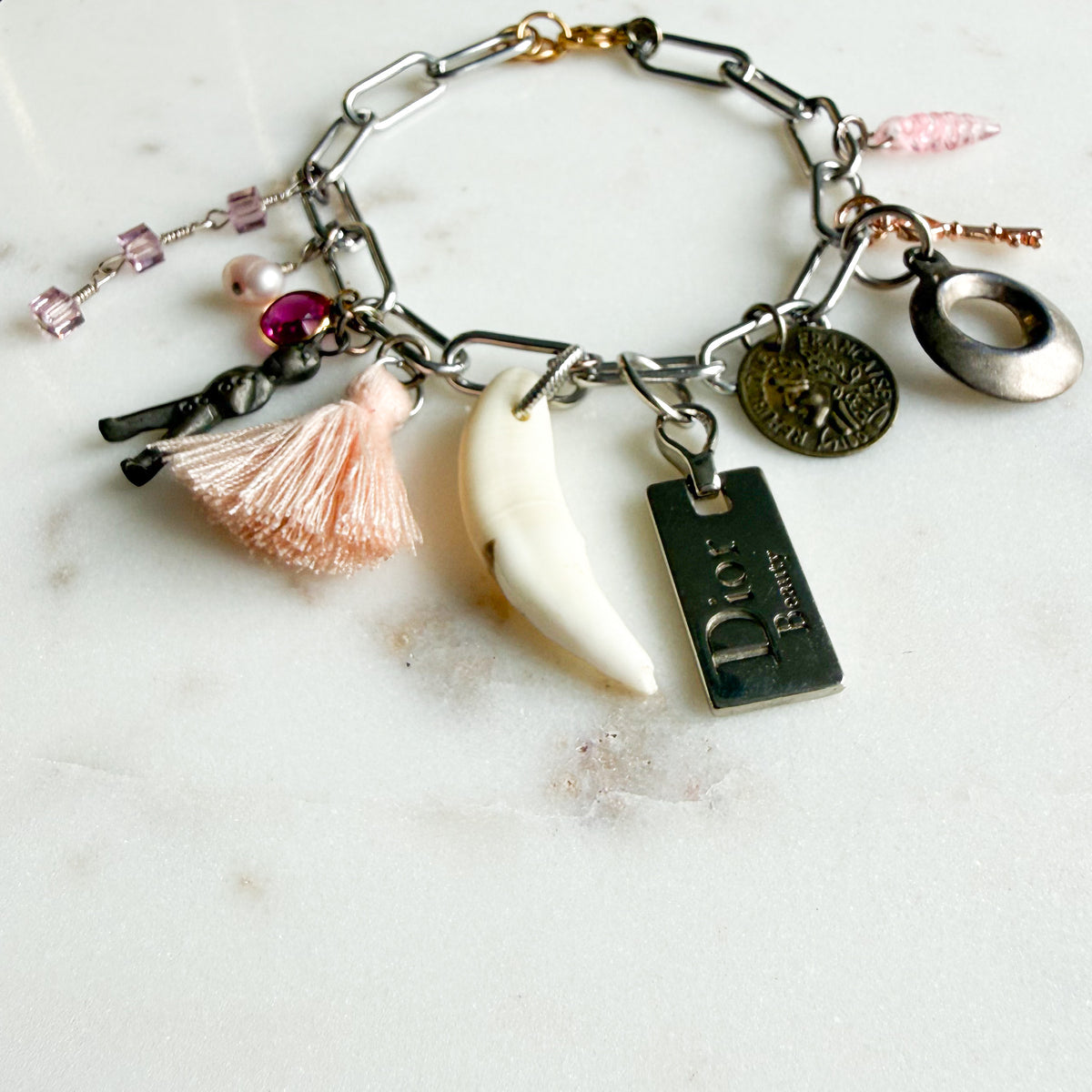 Panama Swarovski Hot Pink Crystal Archive Vintage Dior Beauty Charm Bracelet - BelleStye