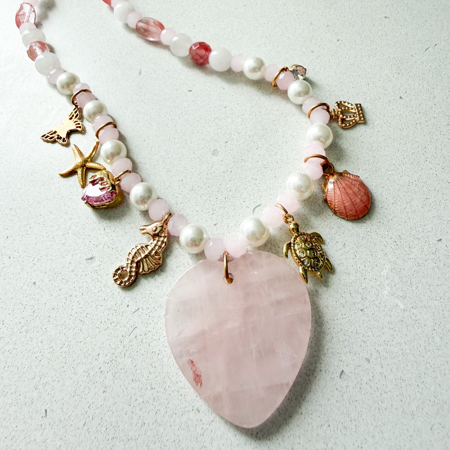 Etta Rose Quartz Heart Charm Semi-Precious Stone Necklace