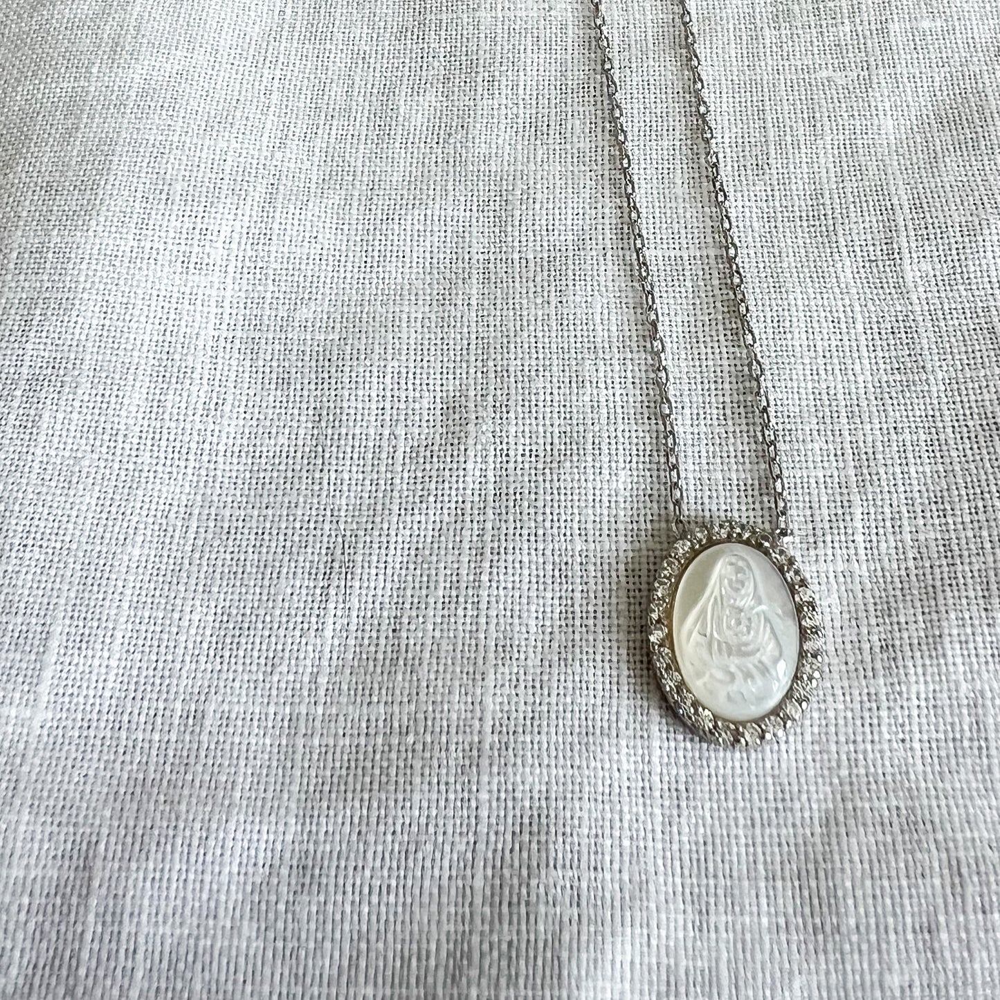 Mary Mother of Pearl Charm 925 Necklace