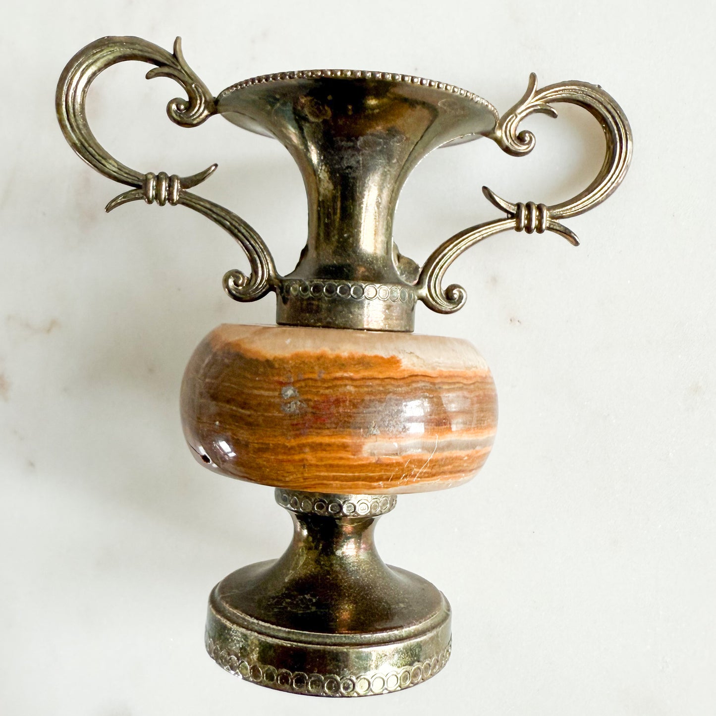 Duncan Antique Jasper Brass Double Handle Mini Stem Vase