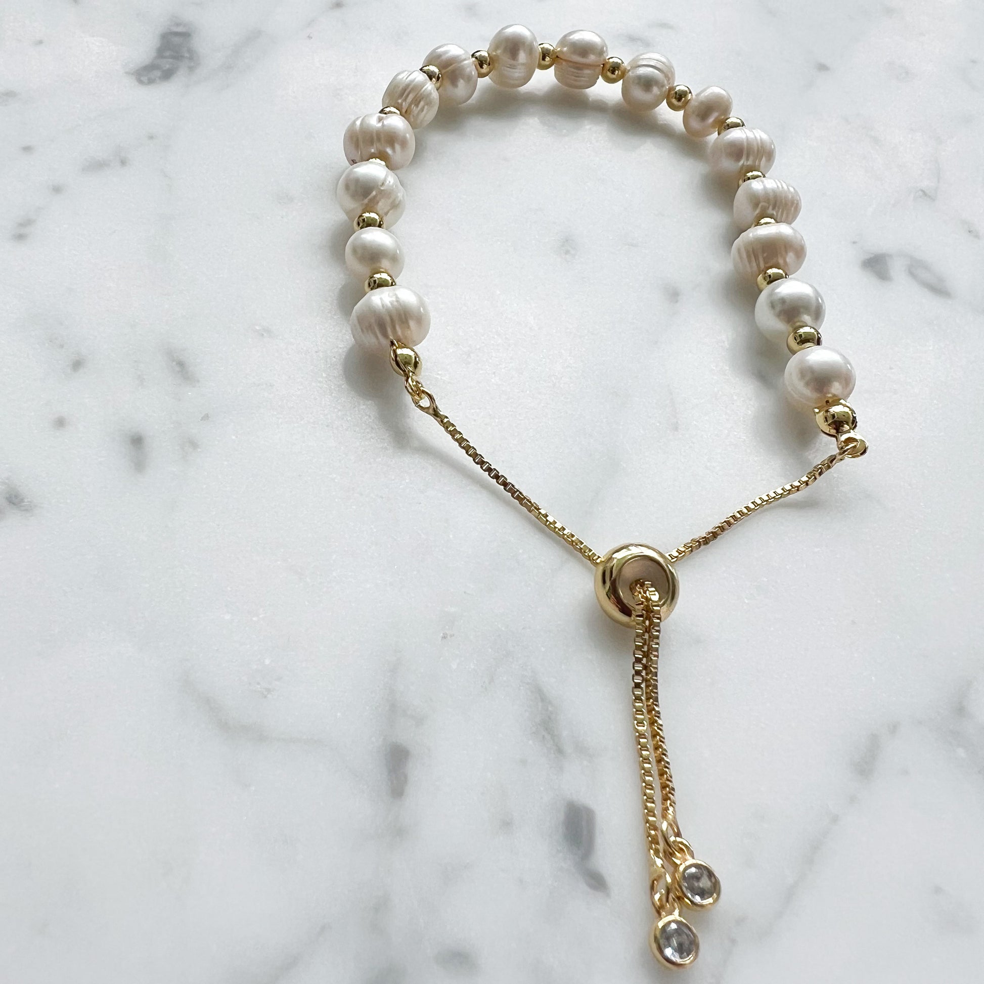Freshwater Cultured Pearl Adjustable Gold Bracelet - BelleStyle