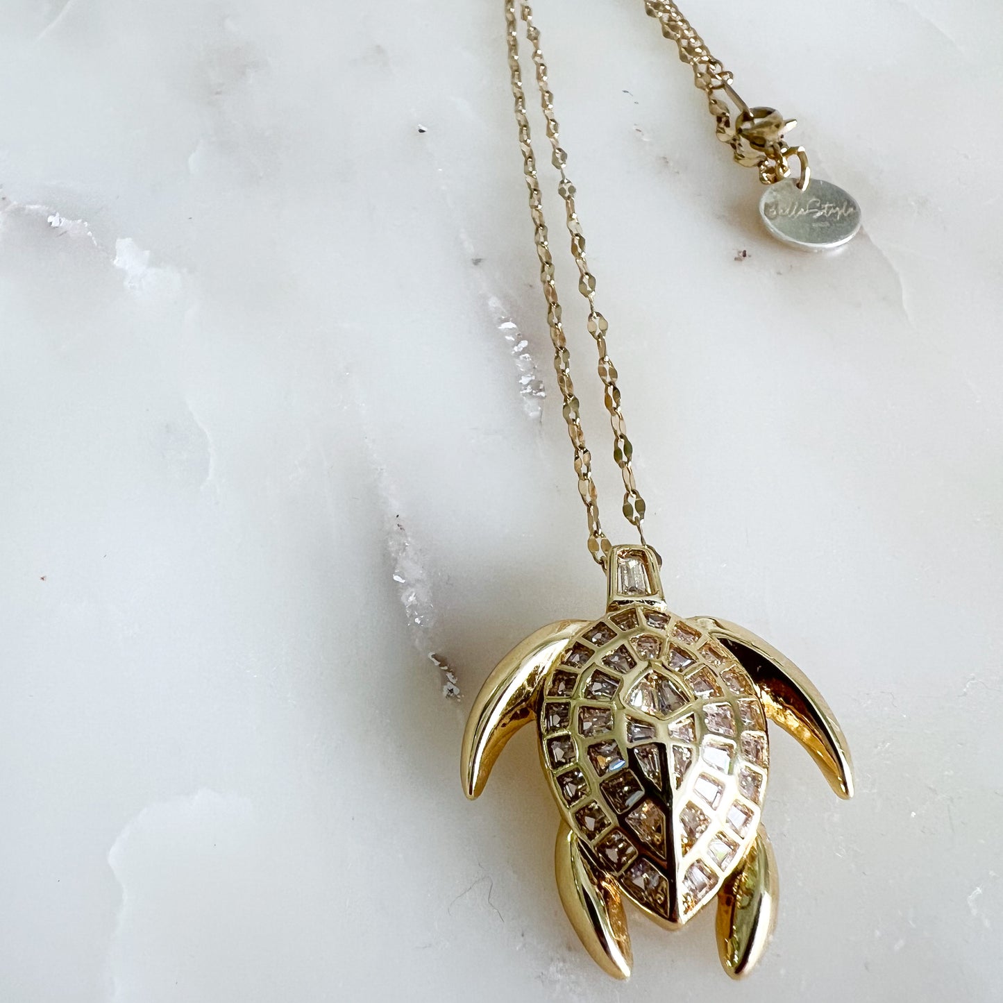 Turtle Gold Crystal Inlay Charm Necklace