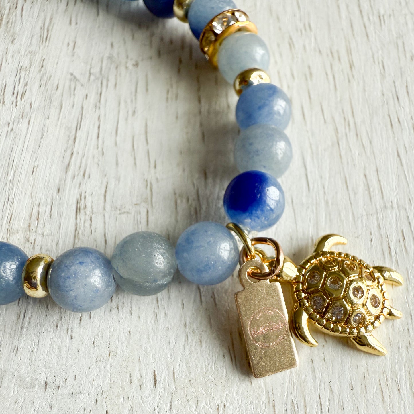 Drippy Blue Chalcedony Turtle Semi Precious 14KTGF Bracelet