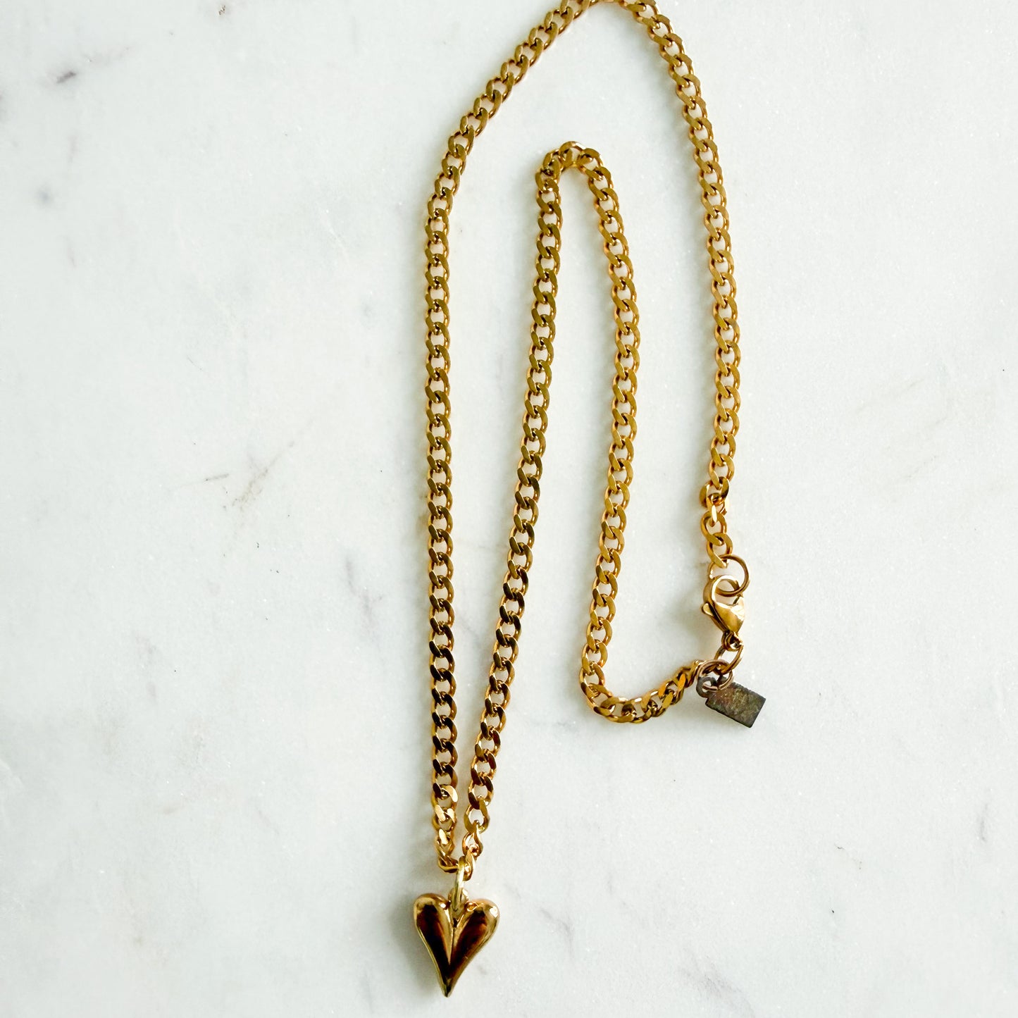Fara Heart Charm Curb Chain Necklace