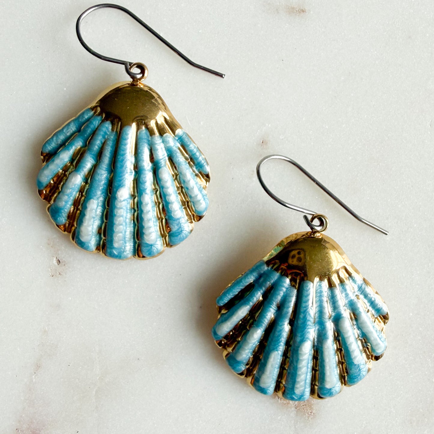 Capri Blue Shell Dangle Earrings