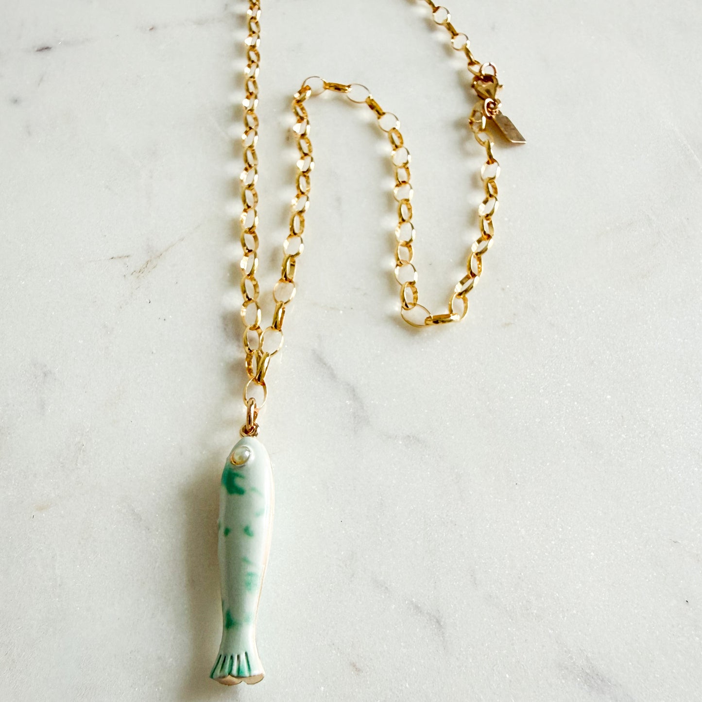 Alessandra Fish Charm 14KTGF Oval Chain Necklace