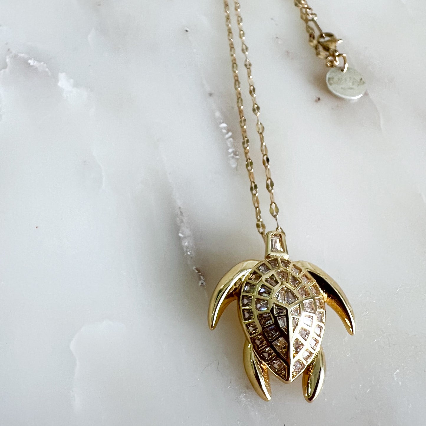 Turtle Gold Crystal Inlay Charm Necklace