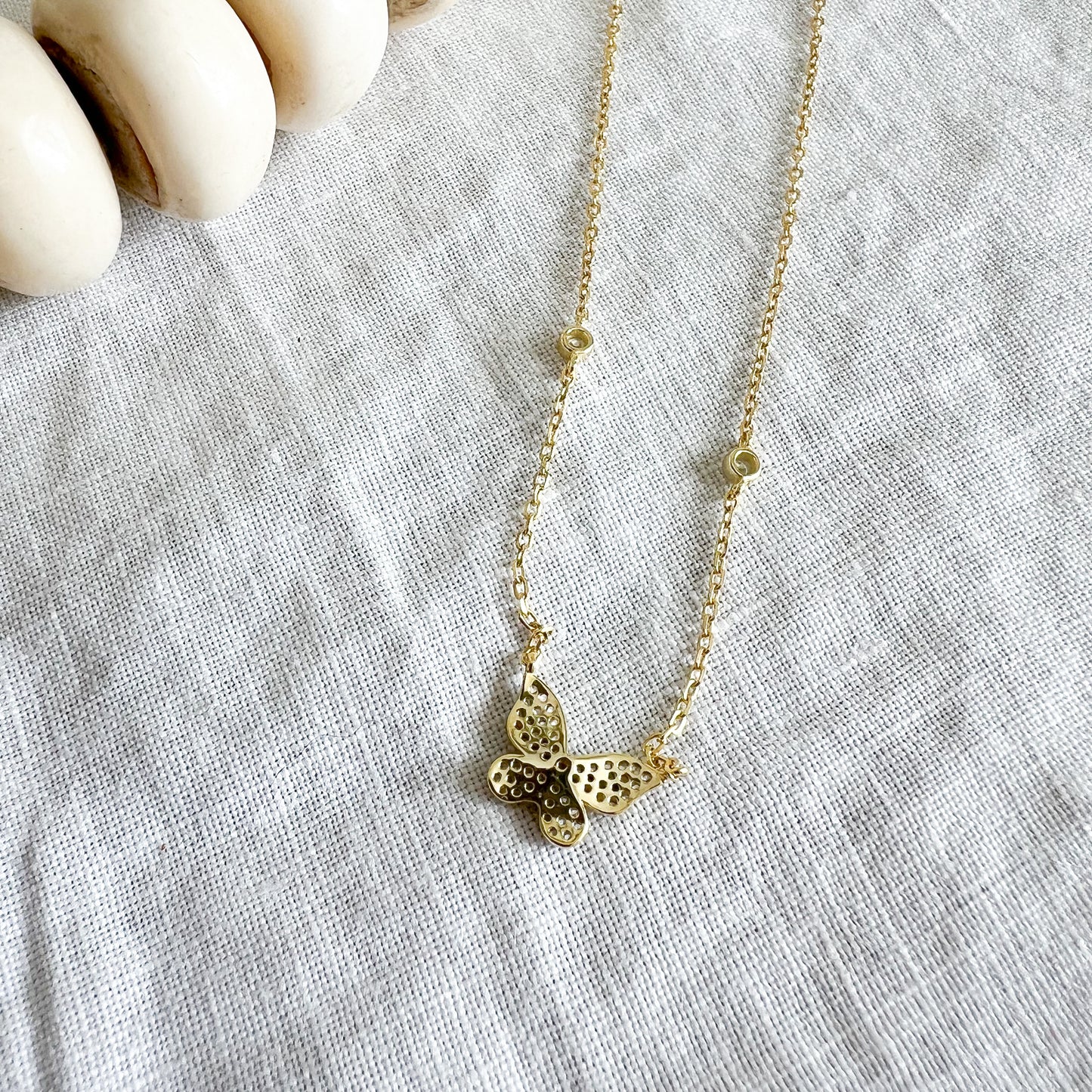 Puff Pave Butterfly 925 Necklace