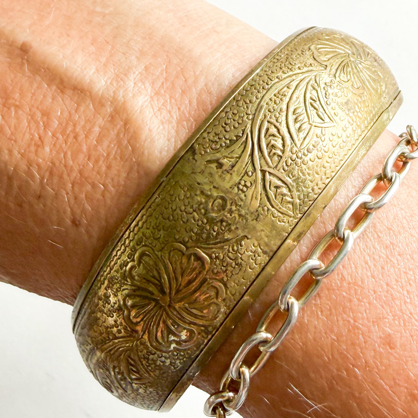 Polly Brass Filigree Thick Bangle Bracelet