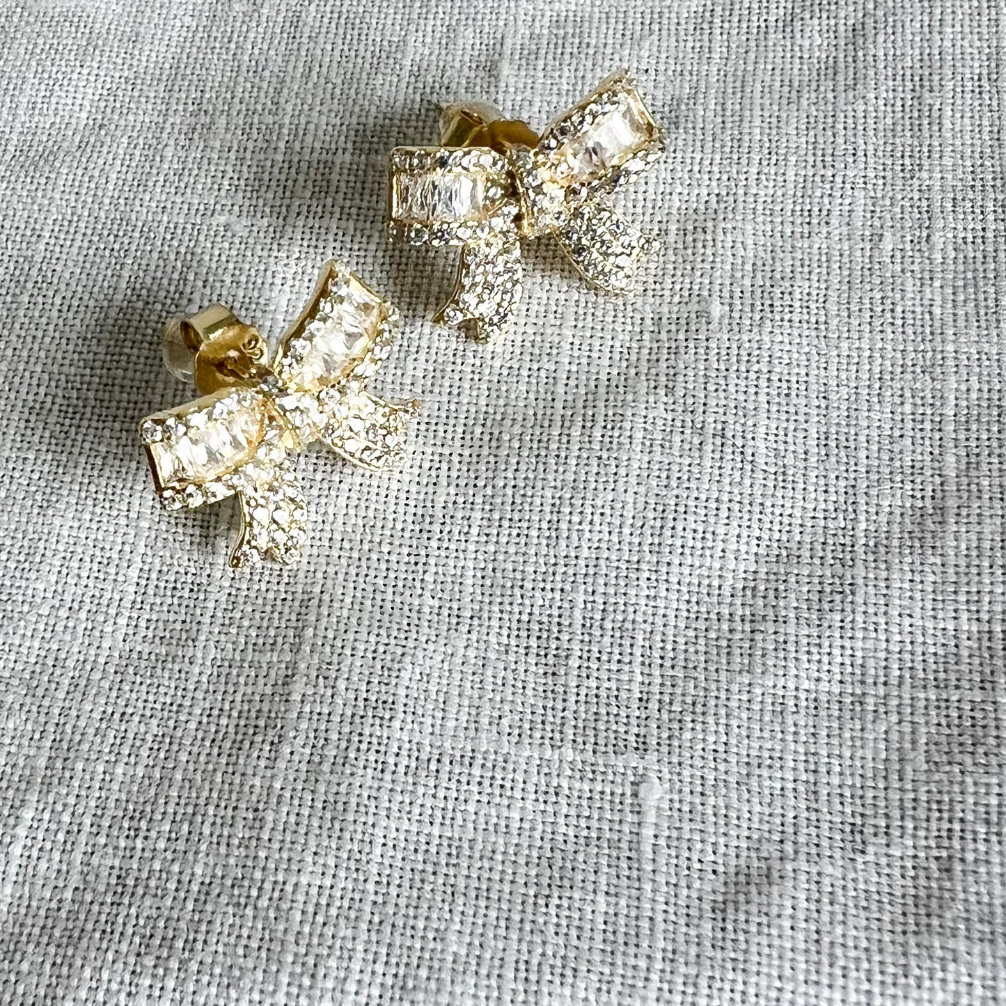 Belle Bow Baguette Crystal Stud Earrings