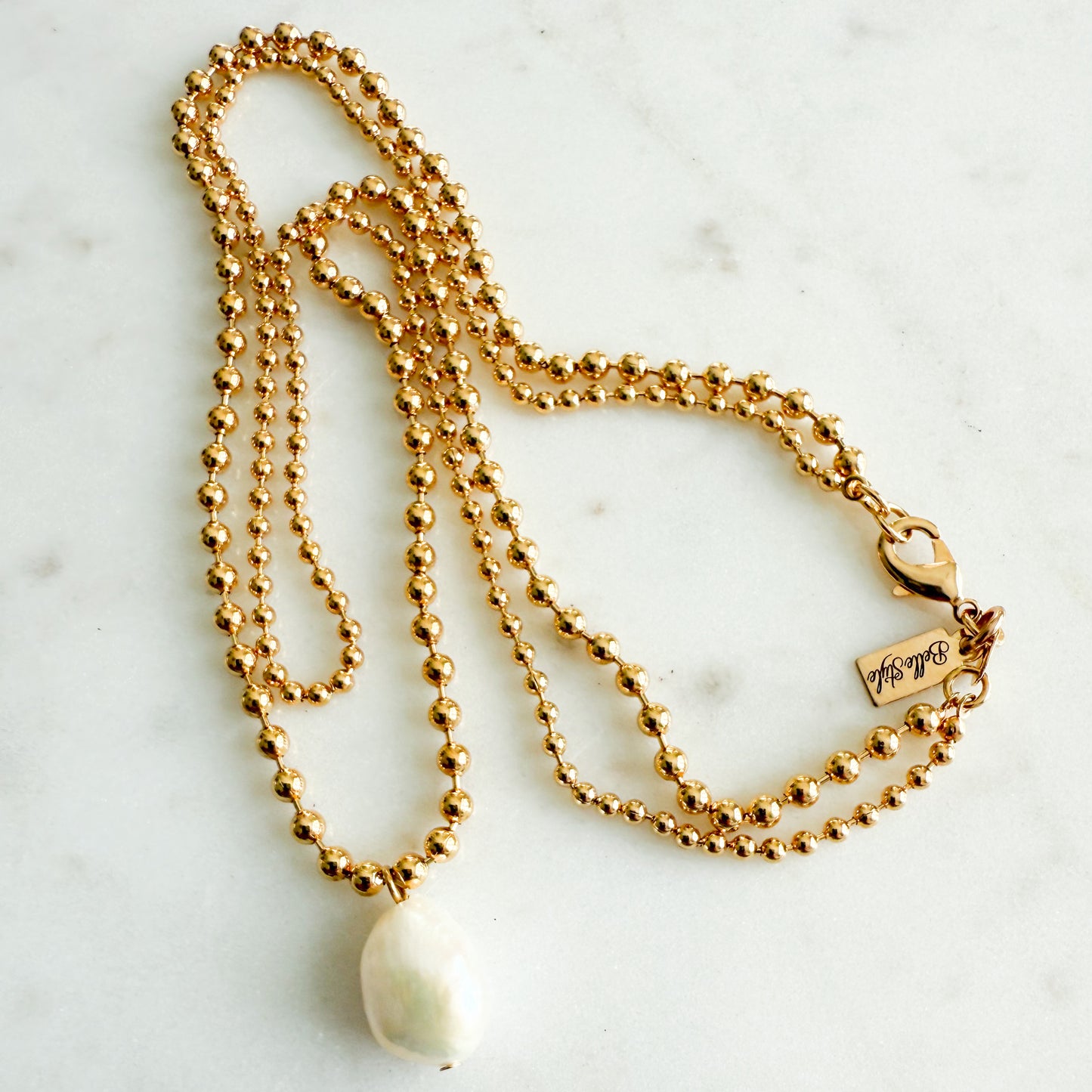 Anne Freshwater Pearl Double Ball Chain Necklace - BelleStyle