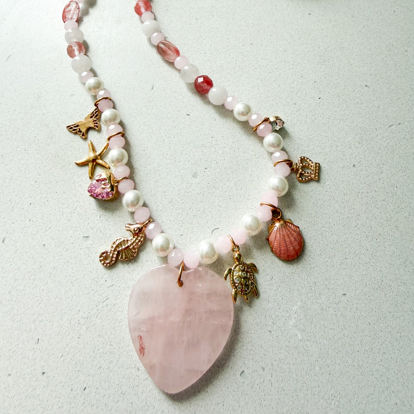 Etta Rose Quartz Heart Charm Semi-Precious Stone Necklace