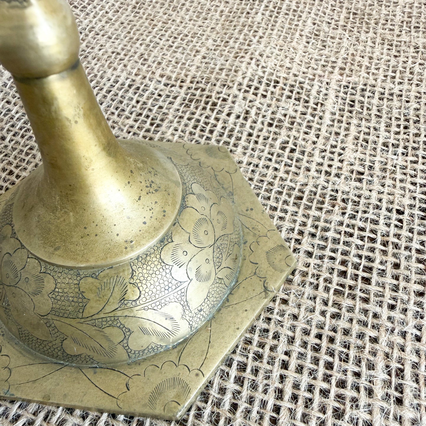 Floral Vintage Tall Brass Candle Holder with Candlestick