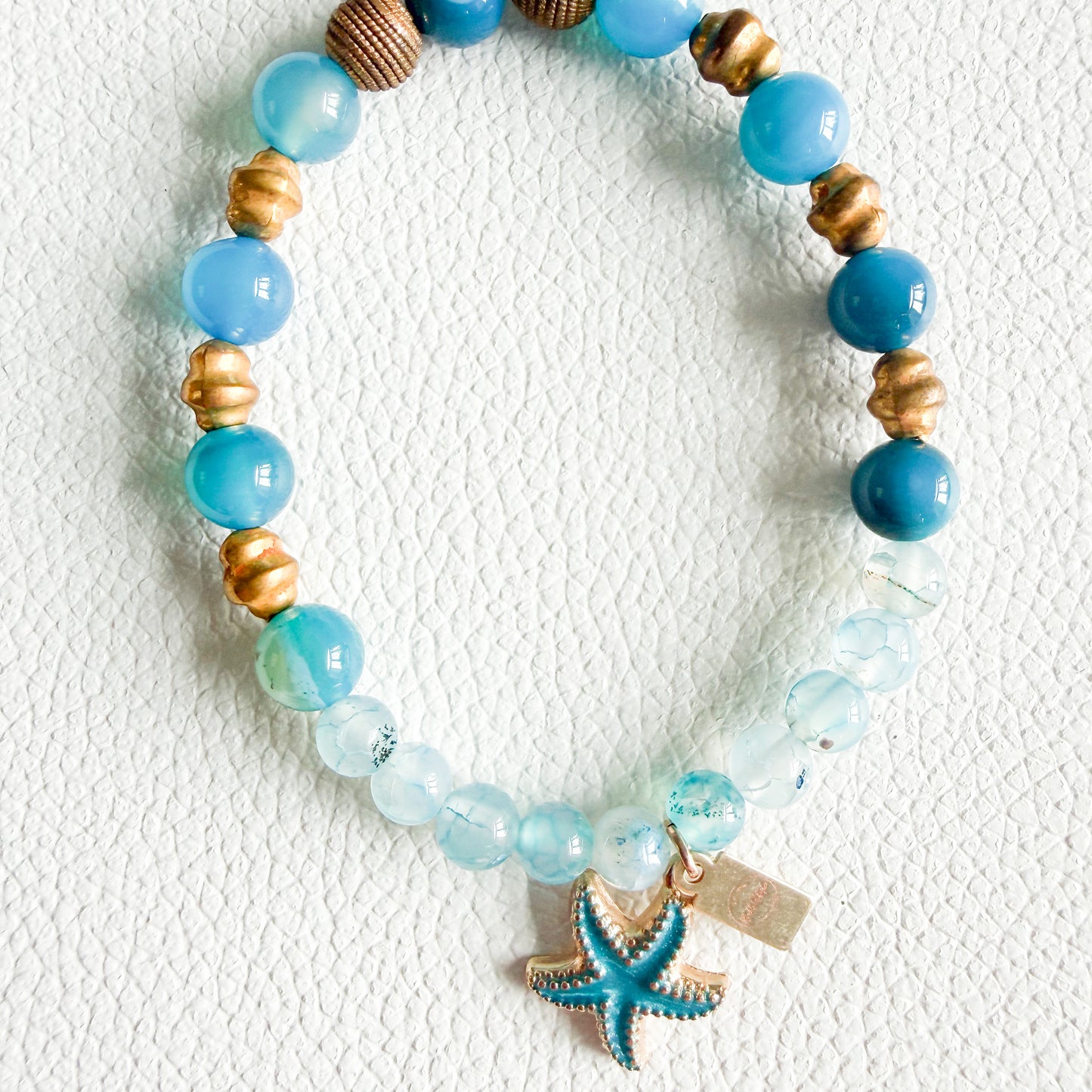 Starfish Sustainable Semi-Precious Stone Vintage Brass Charm Stretch Bracelet