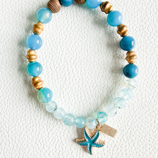 Starfish Sustainable Semi-Precious Stone Vintage Brass Charm Stretch Bracelet