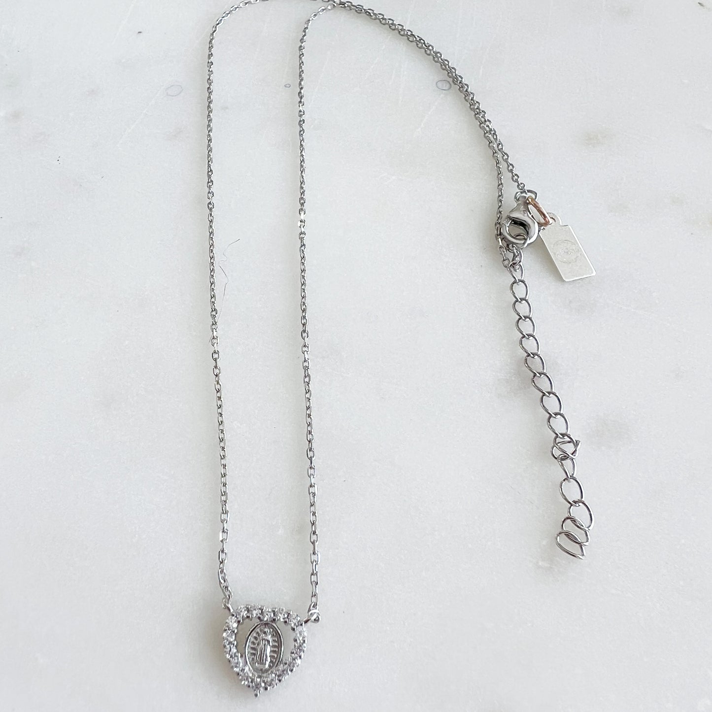 Mini Mary Pave Crystal Heart 925 Necklace