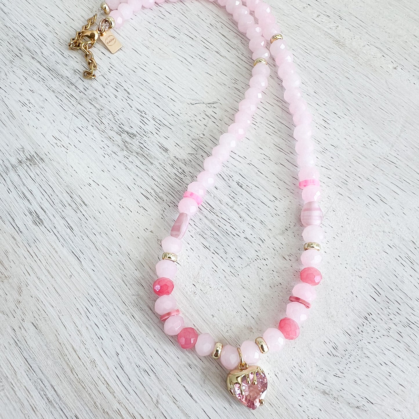 Drippy Strawberry Charm Rose Quartz Necklace