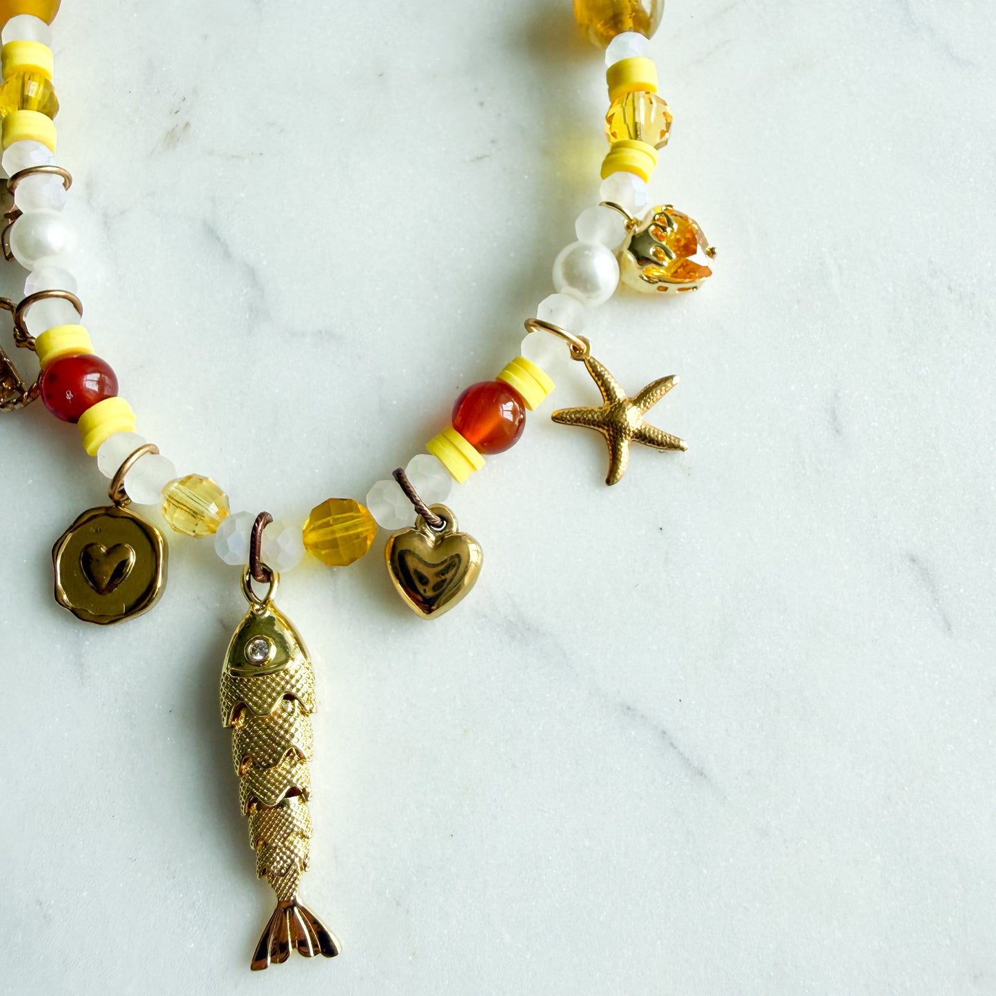 Jeanie Fish Heart Carnelian Semi-Precious Stone Charm Necklace