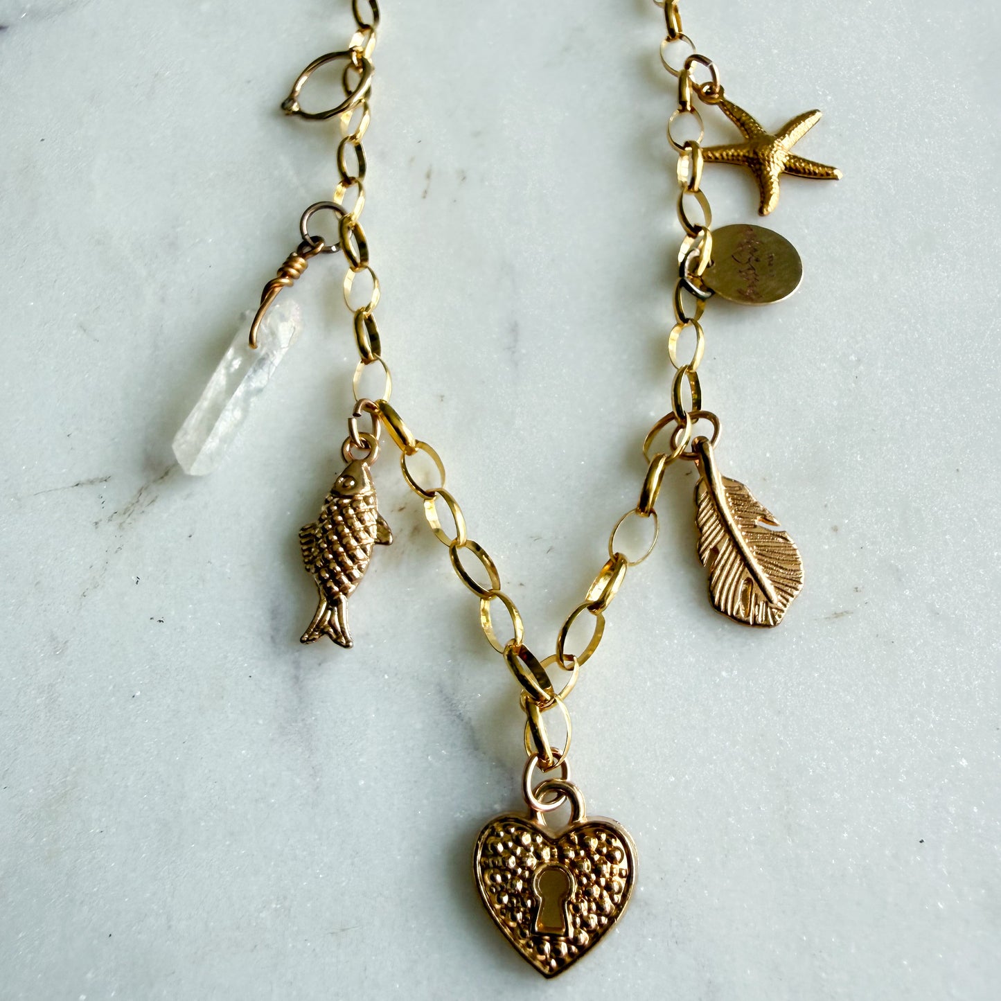 Heart Locket Crystal Quartz 14KT Diamond Charm Necklace