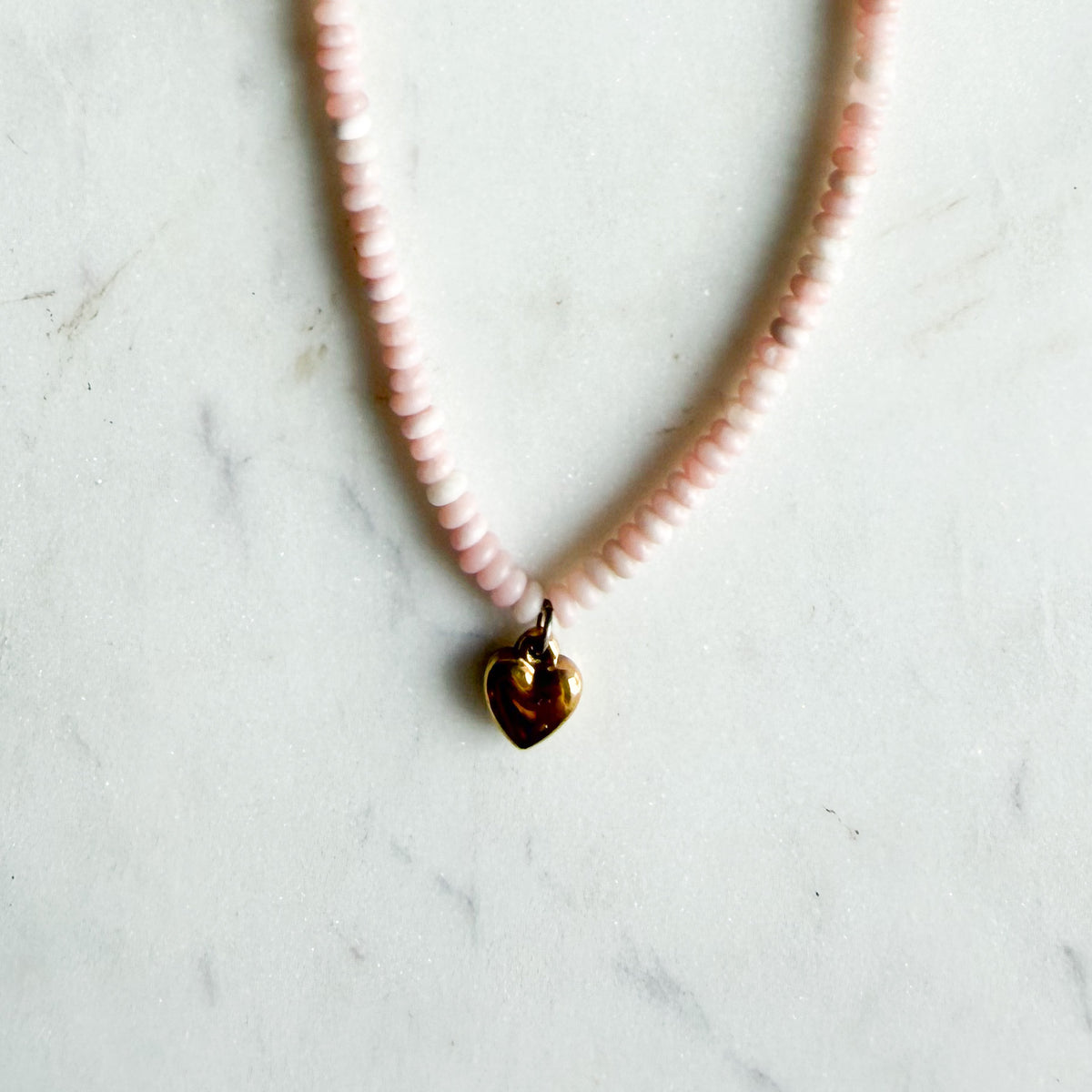 Lelu Light Pink Conch Shell Small Gold Heart Necklace