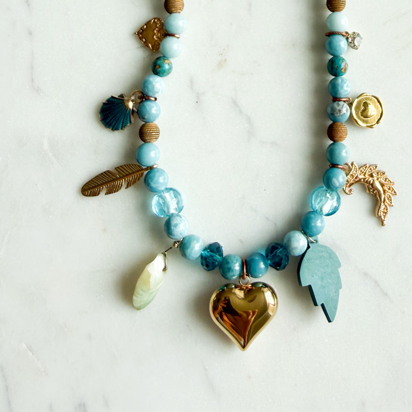 Lakeview Puff Heart Chalcedony Semi-Precious Stone Charm Necklace