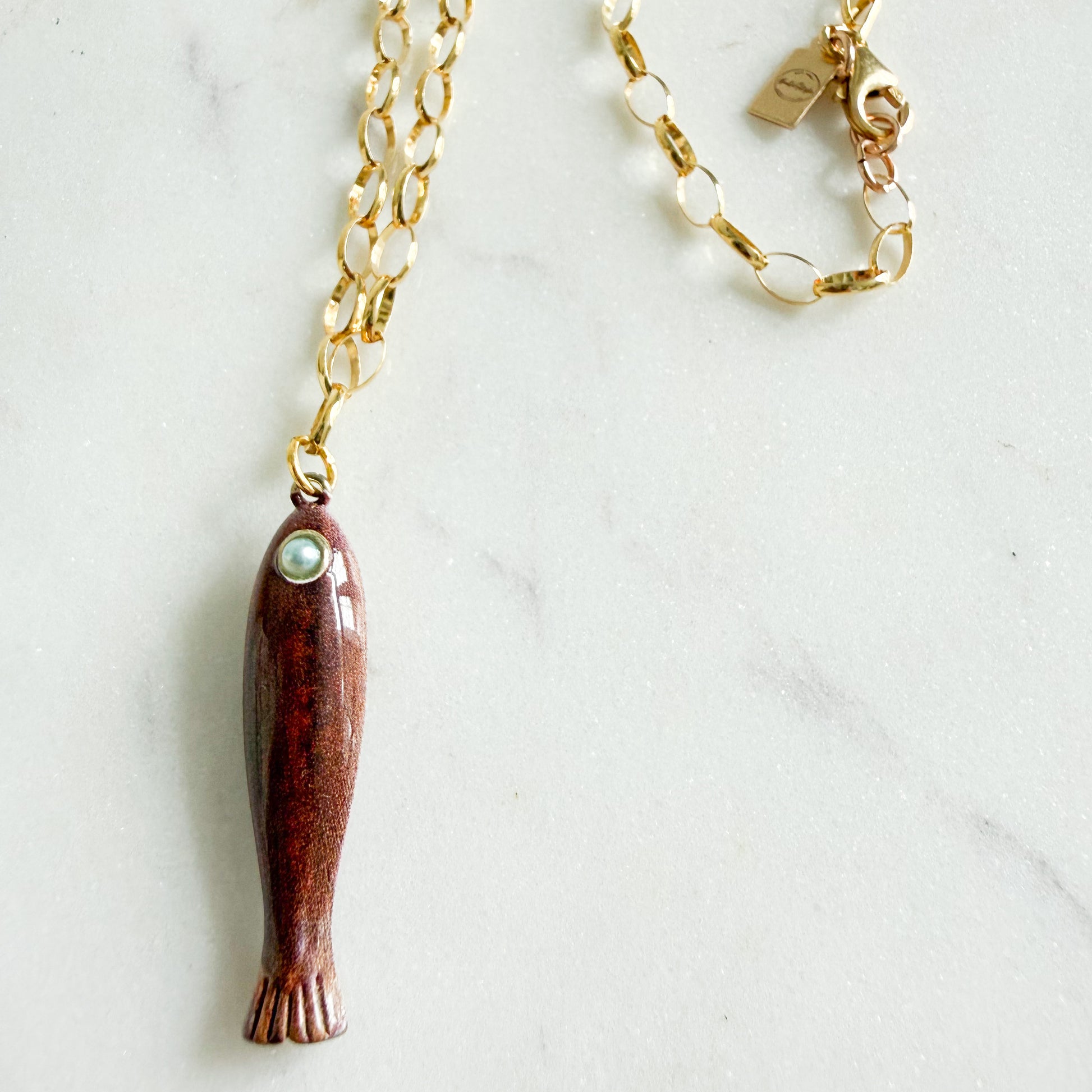 Alessandra Fish Charm 14KTGF Oval Chain Necklace
