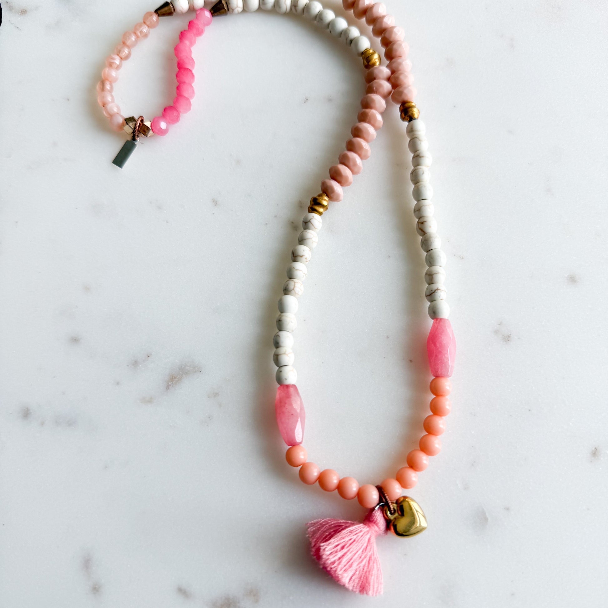 Amberley Rose Quartz Semi-Precious Stone Tassel Necklace