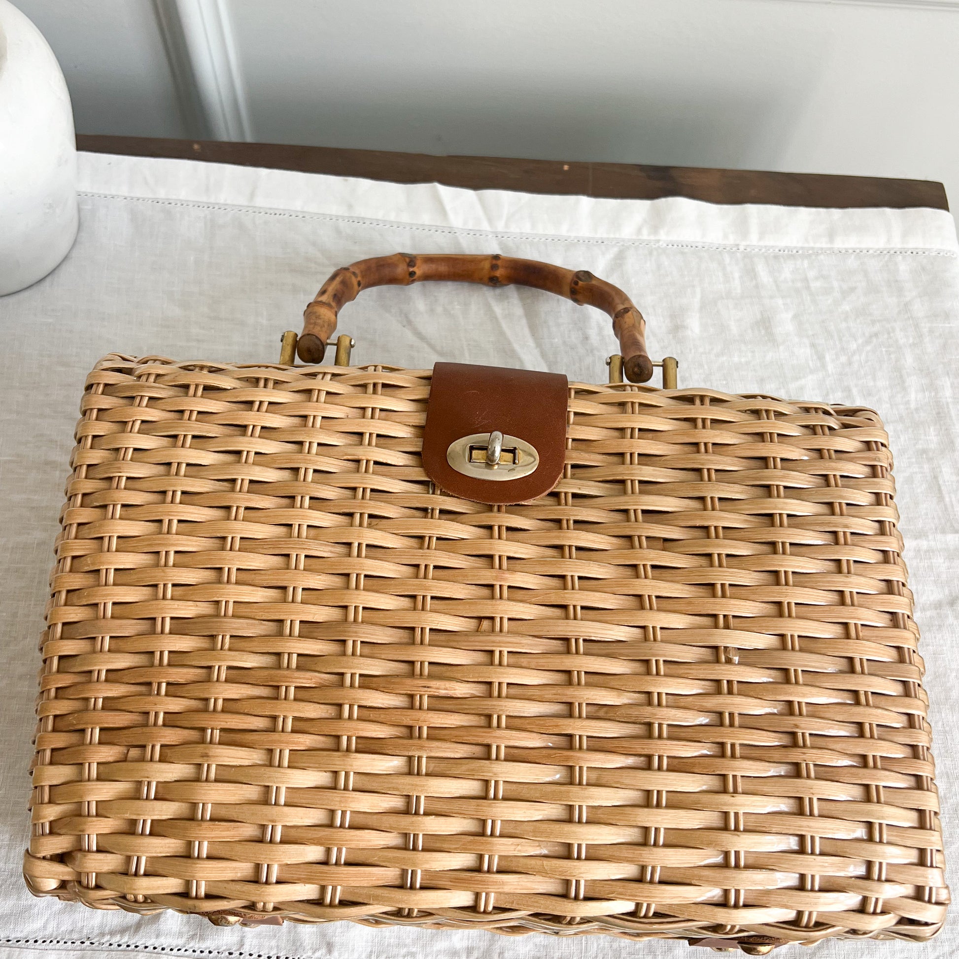 Ridley Vintage Woven Palm Bamboo Handle Bag