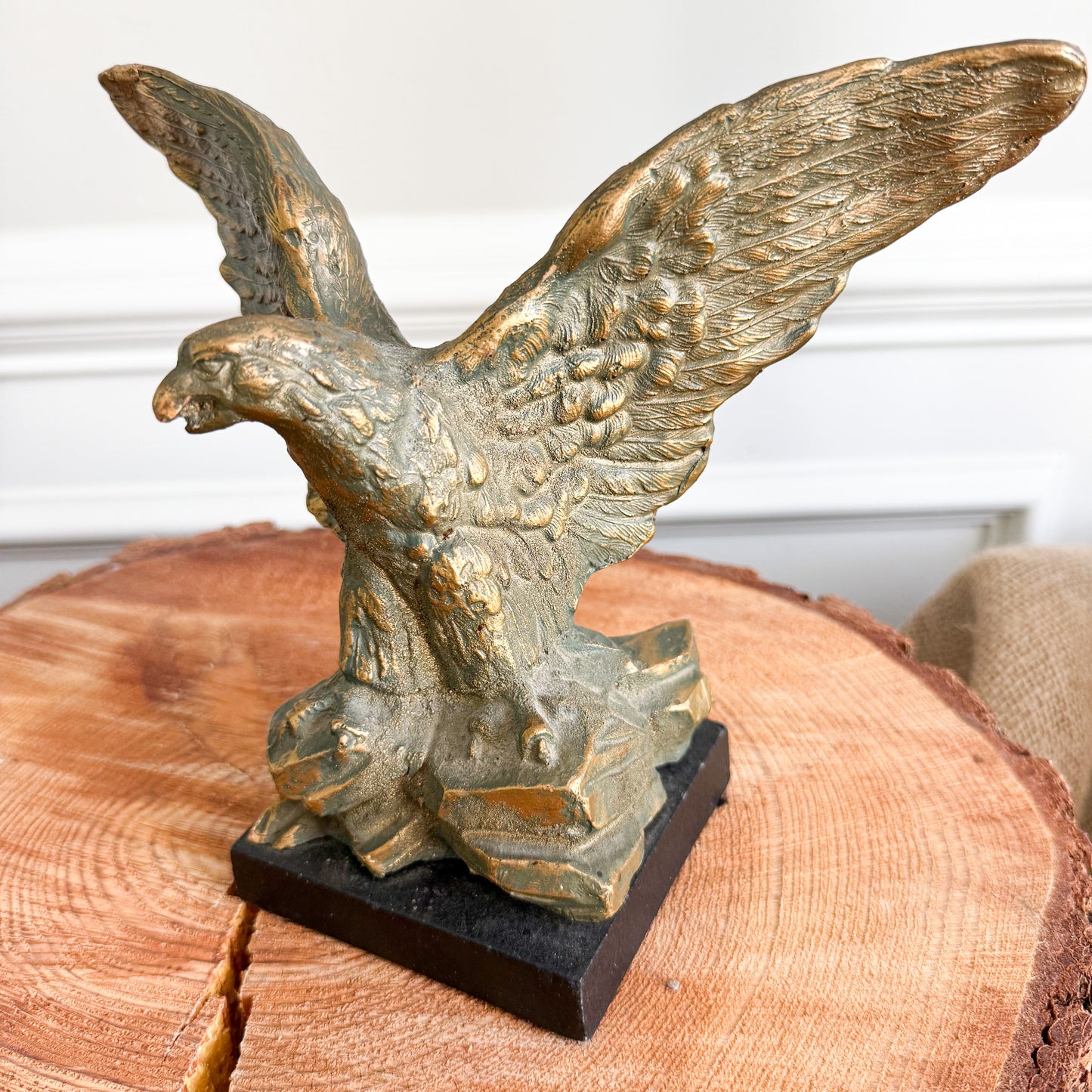 Washington Antique Flying Eagle MCM Rustic Folk Art Carved Figurine on Stand - BelleStyle