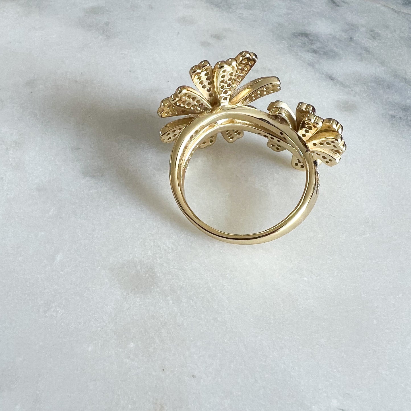 Flower Gold Sterling Silver 926 Ring Size 7