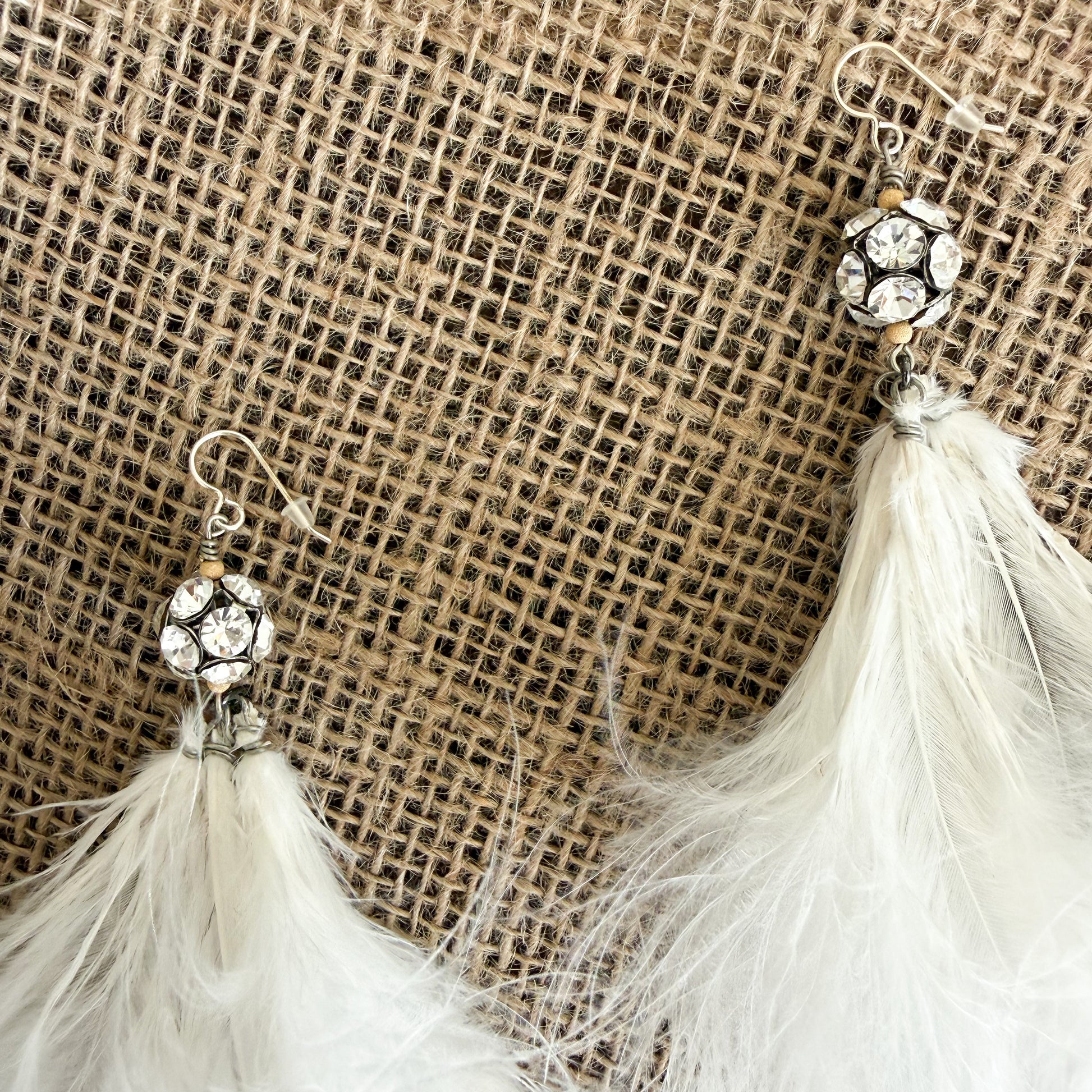 Eden Vintage Crystal Black Maribu Feather Earrings - BelleStyle