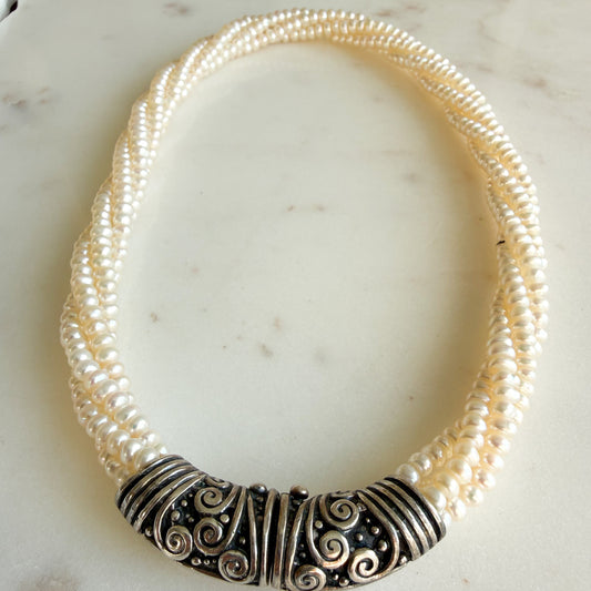 Coco Bali Sterling Silver Freshwater Pearl Vintage Choker Necklace