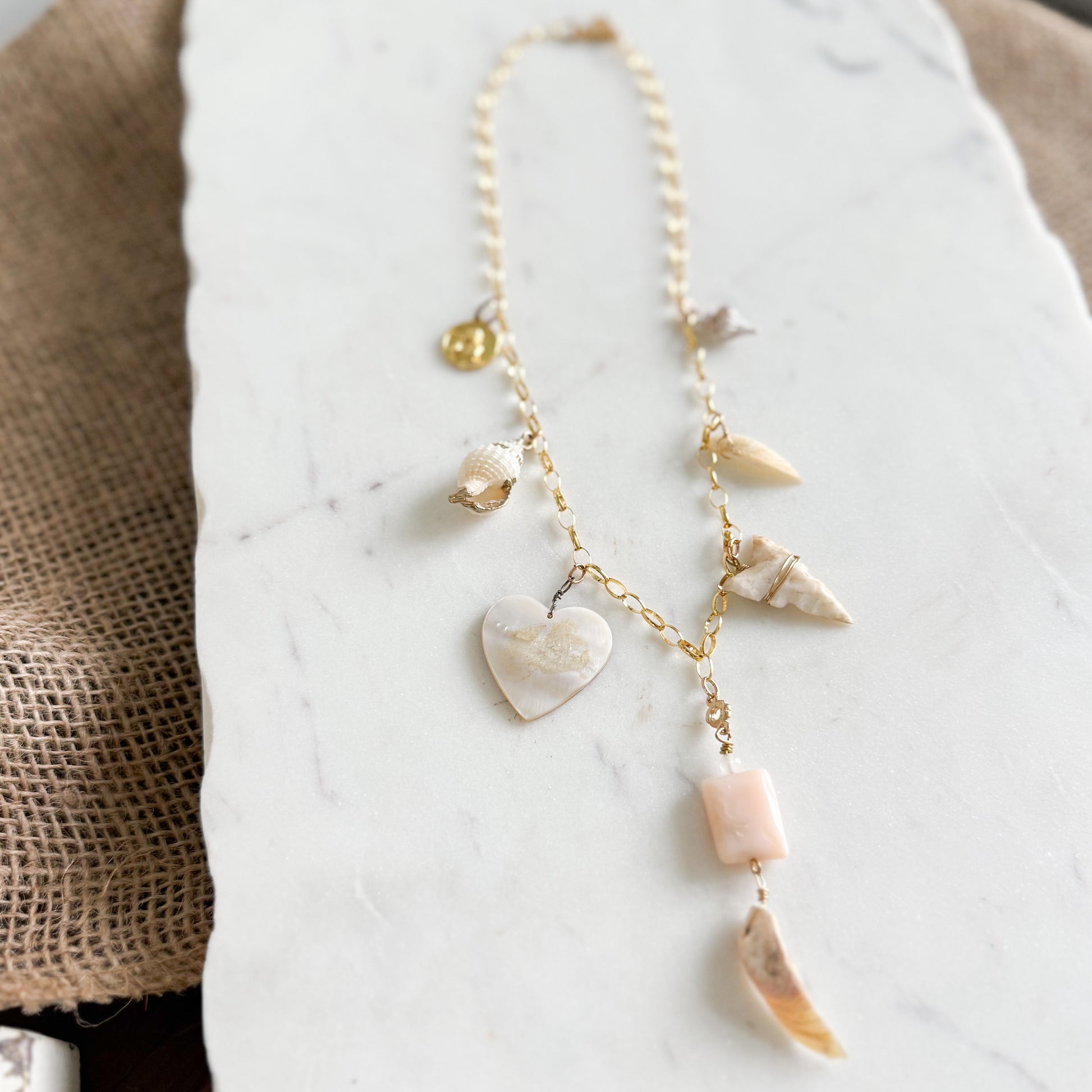Olivia Mother of Pearl Shell Vintage Arrowhead Charm 14KTGF Necklace