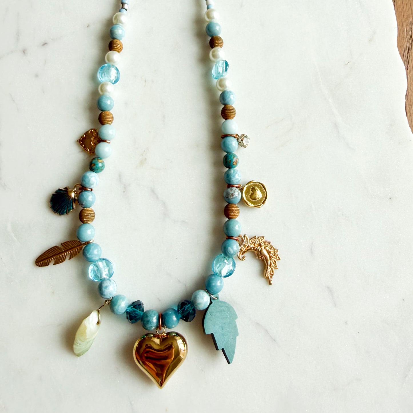 Lakeview Puff Heart Chalcedony Semi-Precious Stone Charm Necklace