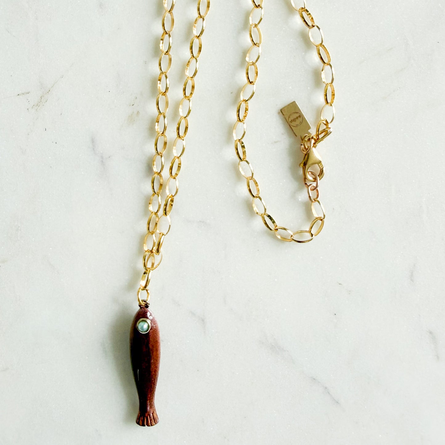Alessandra Fish Charm 14KTGF Oval Chain Necklace